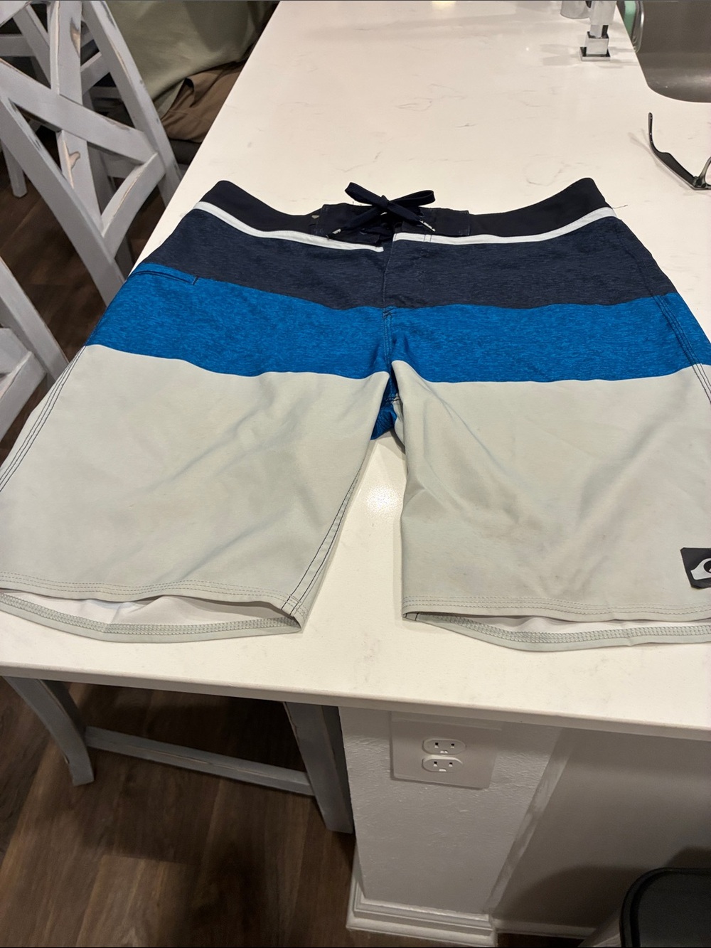 Quiksilver Men's Navy, Royal Blue & Light Gray Striped Boardshorts